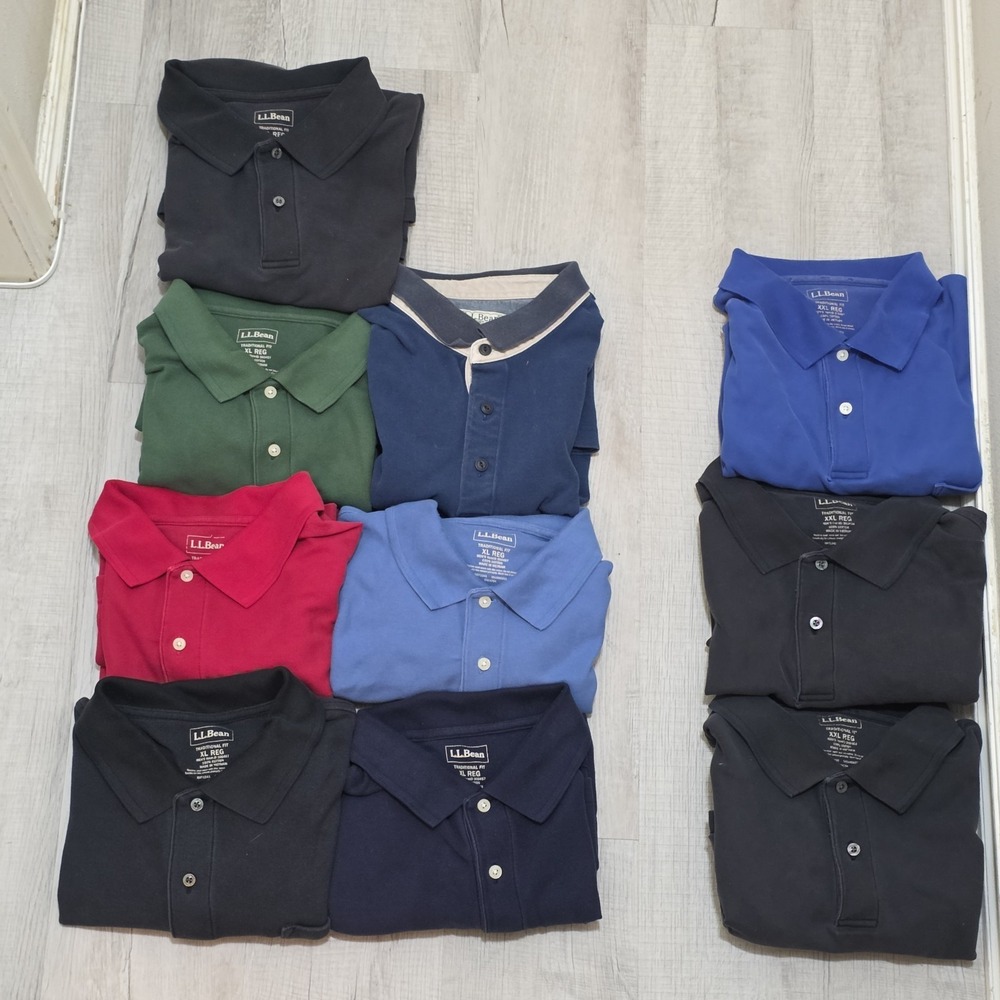 Lot of 10 LL Bean Men's Regular Polo Shirt Short Sleeve XL/XXL Black Blue Red